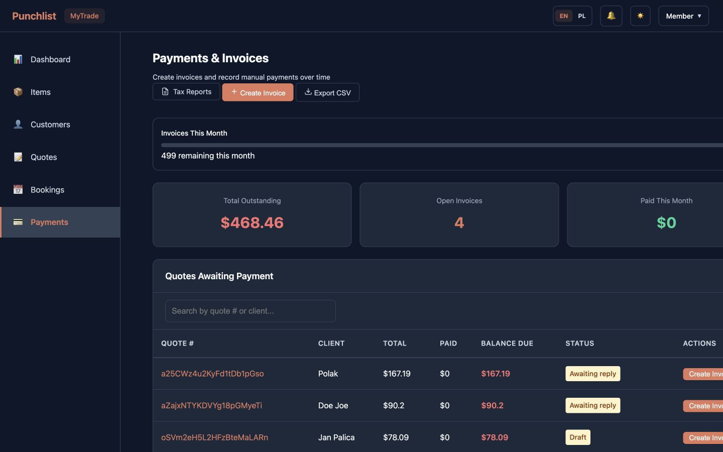 Invoice and payment
